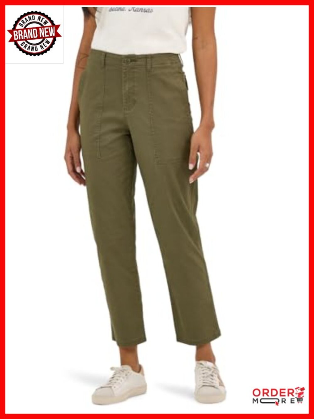 Women's Utility Crop Pants Mid Rise Straight Leg Stretch Cotton Casual